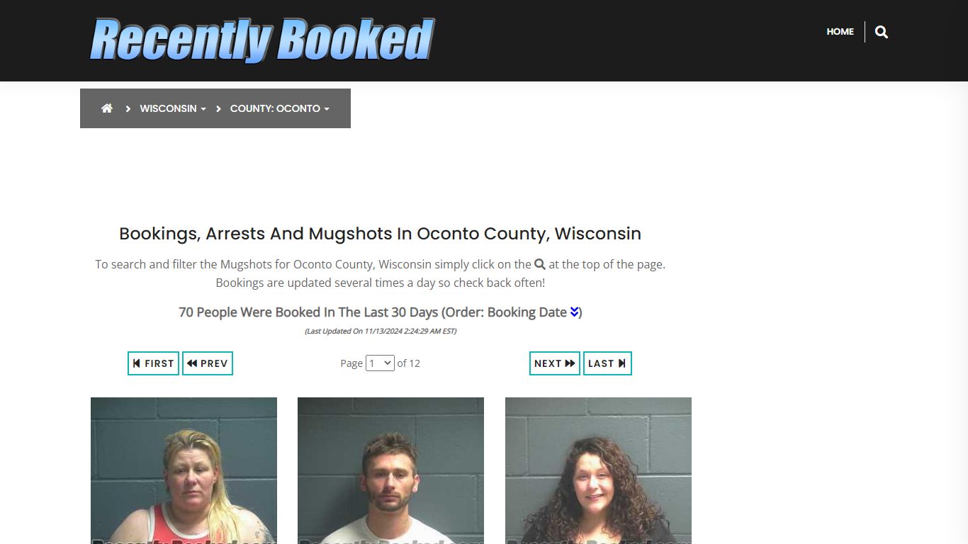 Bookings, Arrests and Mugshots in Oconto County, Wisconsin