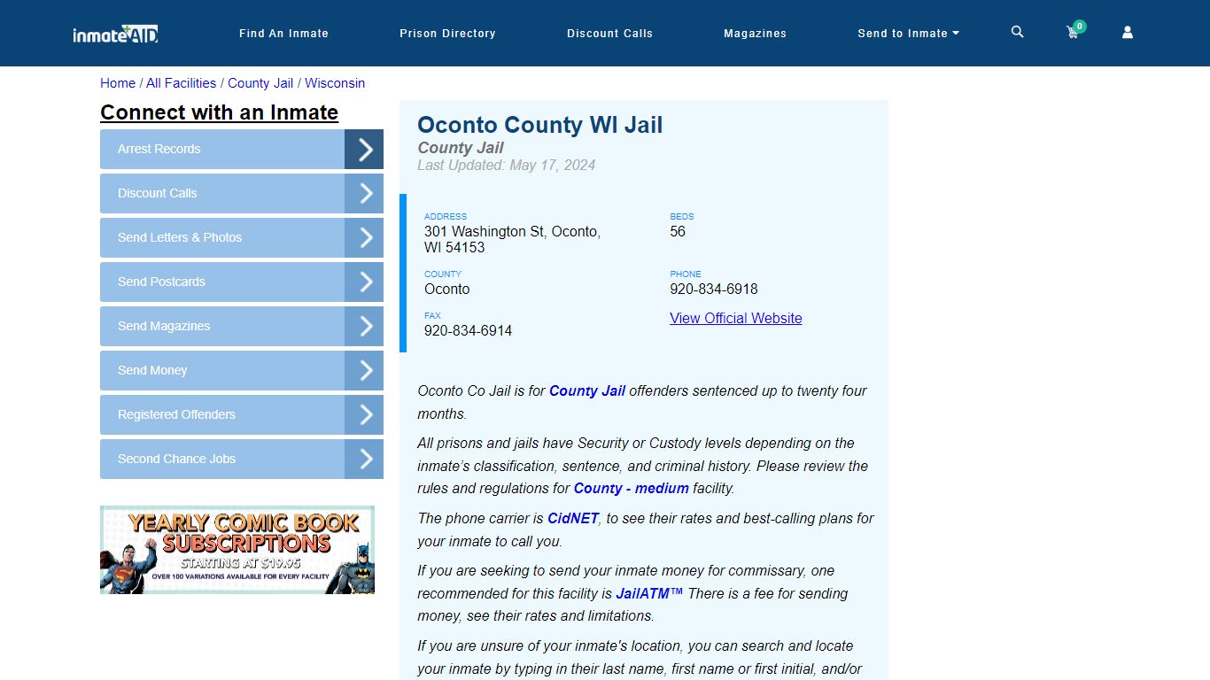 Oconto County WI Jail - Inmate Locator