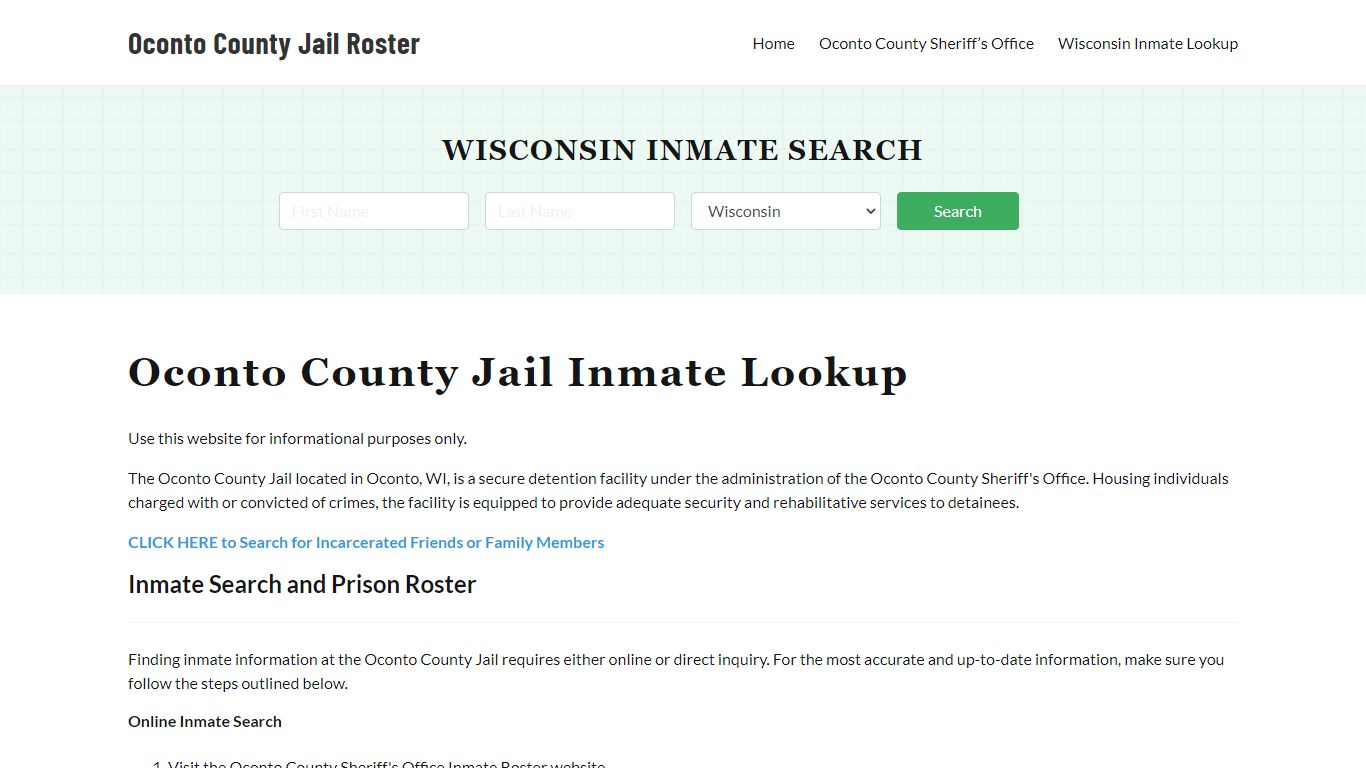 Oconto County Jail Roster Lookup, WI, Inmate Search