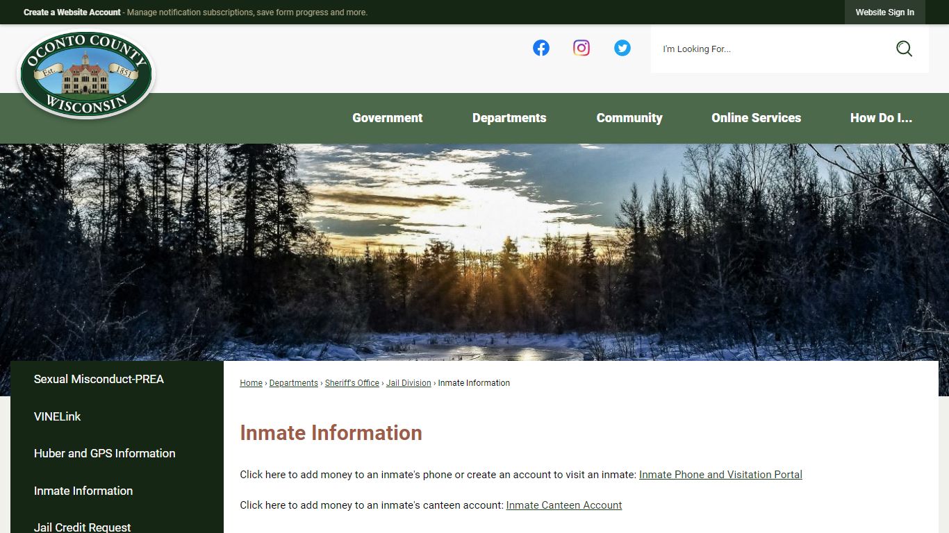 Inmate Information | Oconto County, WI