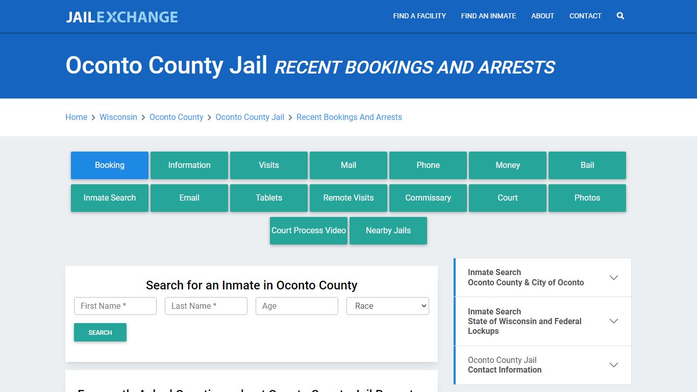 Oconto County Jail Recent Bookings And Arrests - Jail Exchange